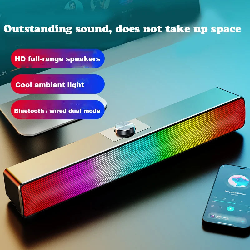 USB Bluetooth-compatible Powerful Computer Speaker Bar  Subwoofer Bass Speaker Surround Sound Box LED For PC Laptop Phone Tablet