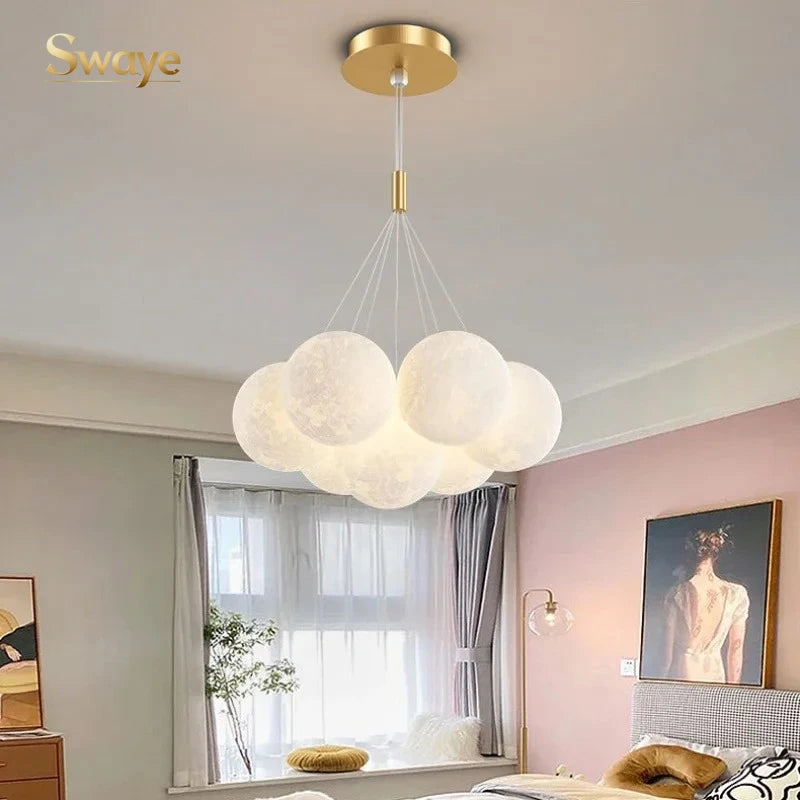 Modern Minimalist LED Ceiling Pendant Lamps Design Cream Ball Chandelier Light Home Decor for Living Dinning Room Bedroom Indoor