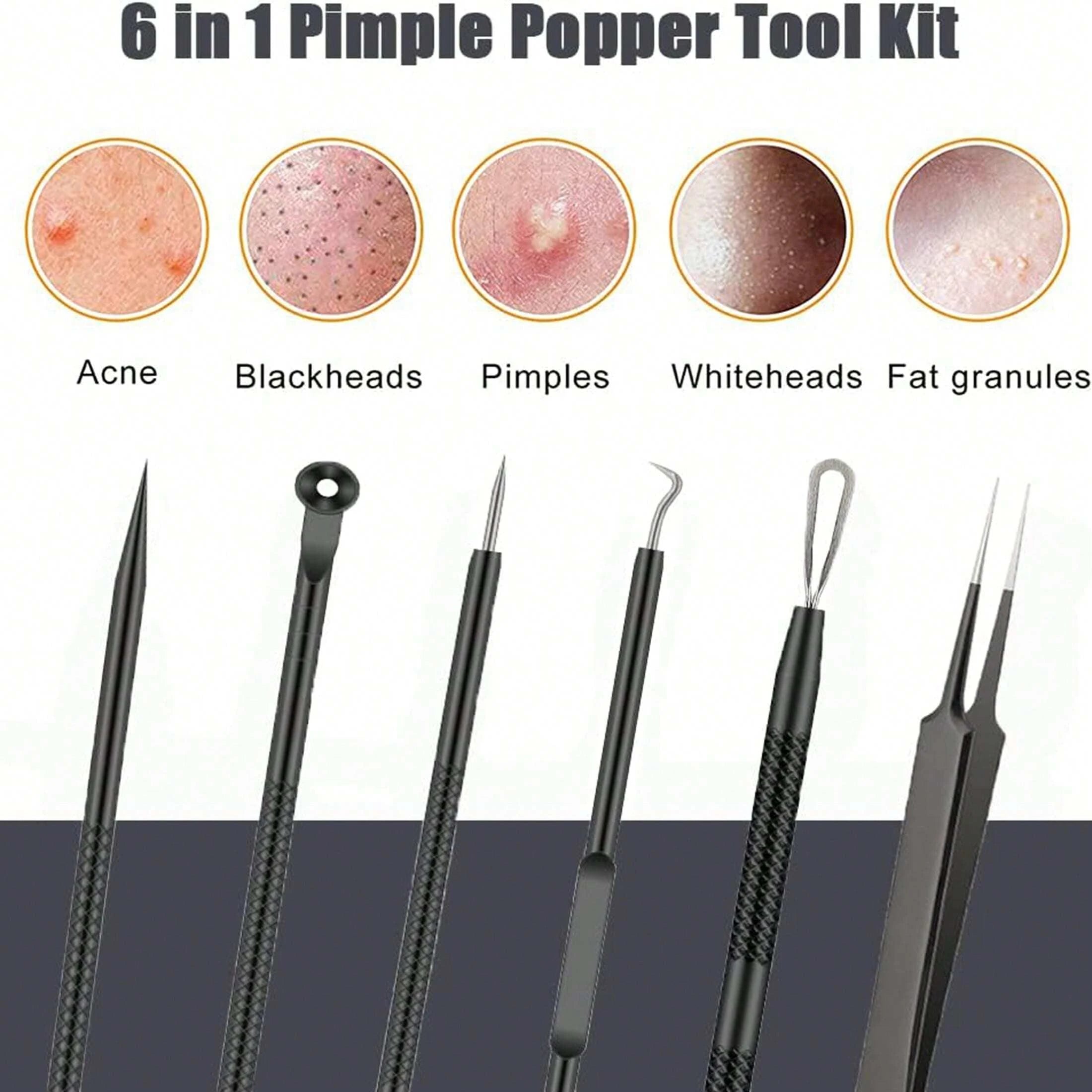 6-Piece Acne Tool Set Blackhead Extractor Facial Care - Facial Acne Removal Tweezers and Needle Stainless Steel Care Tools