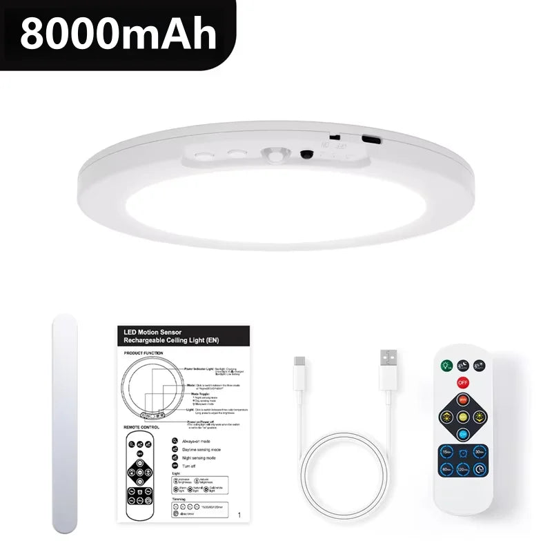 Motion Sensor Rechargeable LED Ceiling Light Round Wireless Security Light for Hallway Stairs Corridor Indoor Home Entryway