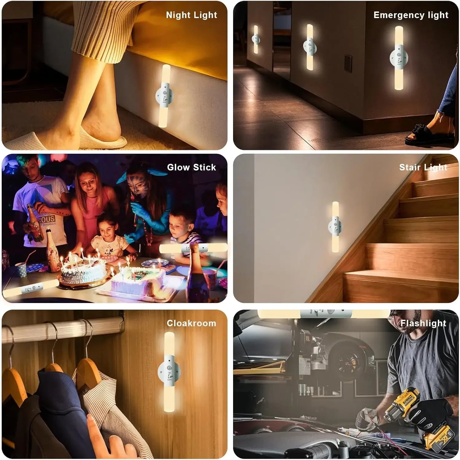 Night Light Motion Sensor Rechargeable Wireless LED Wall Lamp 360°Rotation Magnetic For Room Kitchen Stair Cabinet Lights
