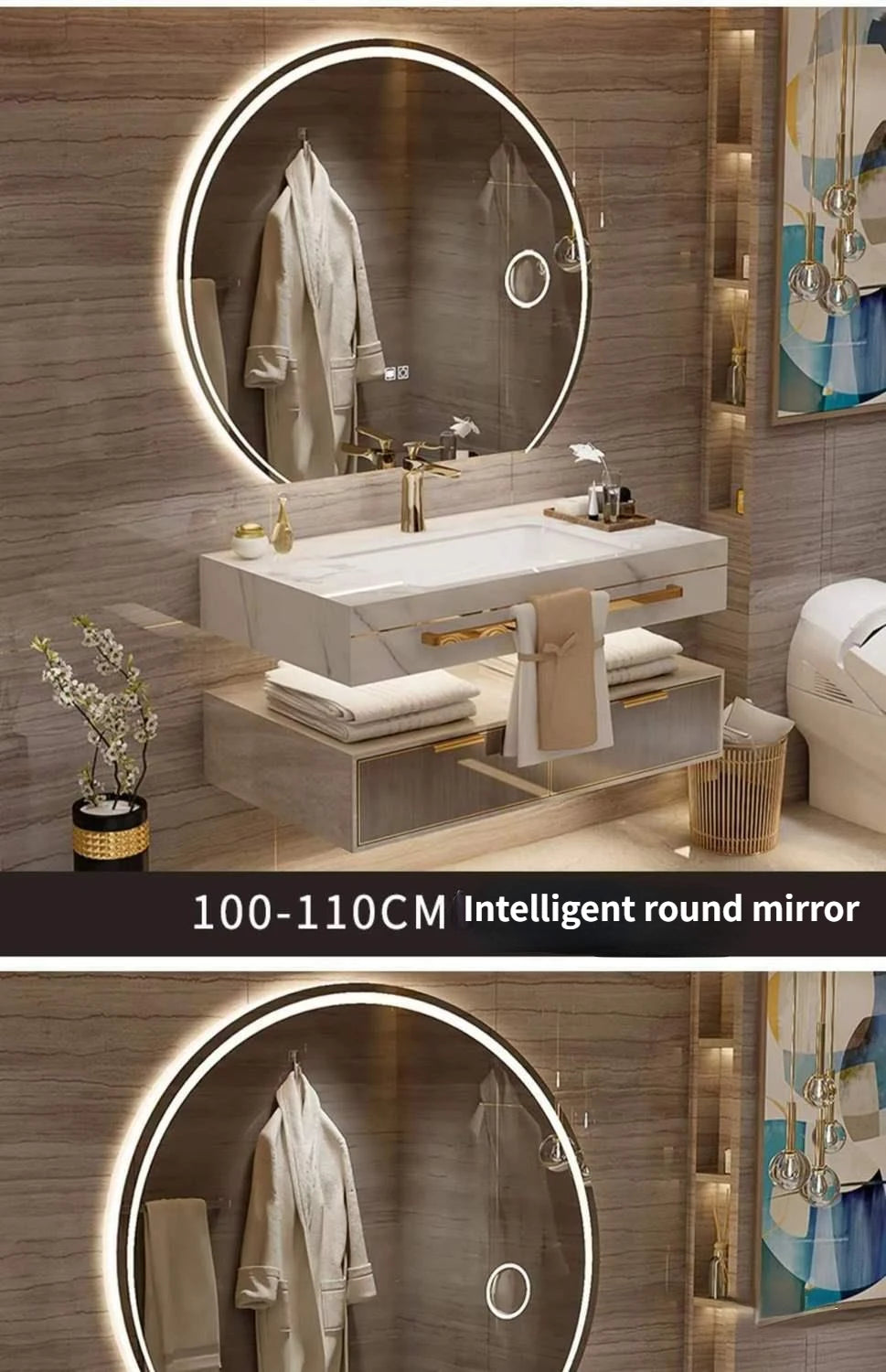 Modern Slate Bathroom Cabinet with Double Washbasin Smart Mirror Ceramic Bathroom Vanity Cabinets Under Sink Bathroom Furniture