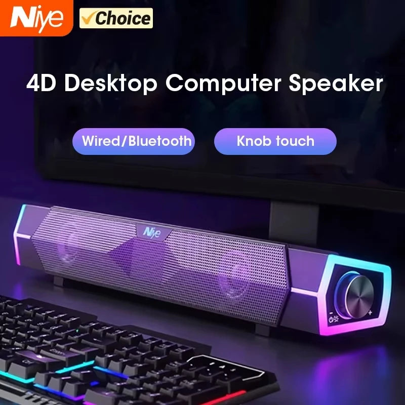 Bluetooth Bar Speaker for Home Audio and Video Wired Wireless 4D Surround Sound Subwoofer RGB Speaker for TV PC