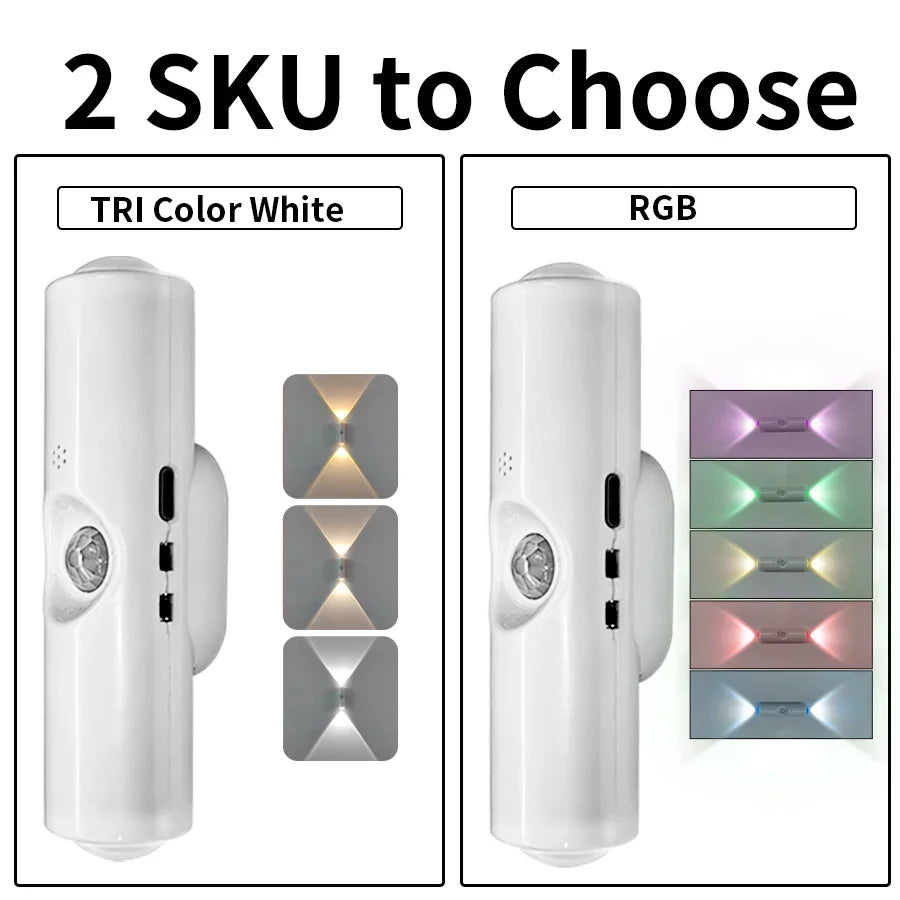 Motion Sensor LED Night Light RGB Tricolor Magnetic Wall Lamp Rechargeable Ambient Lamp for Bedroom Cabinet Hallway Stairs Decor