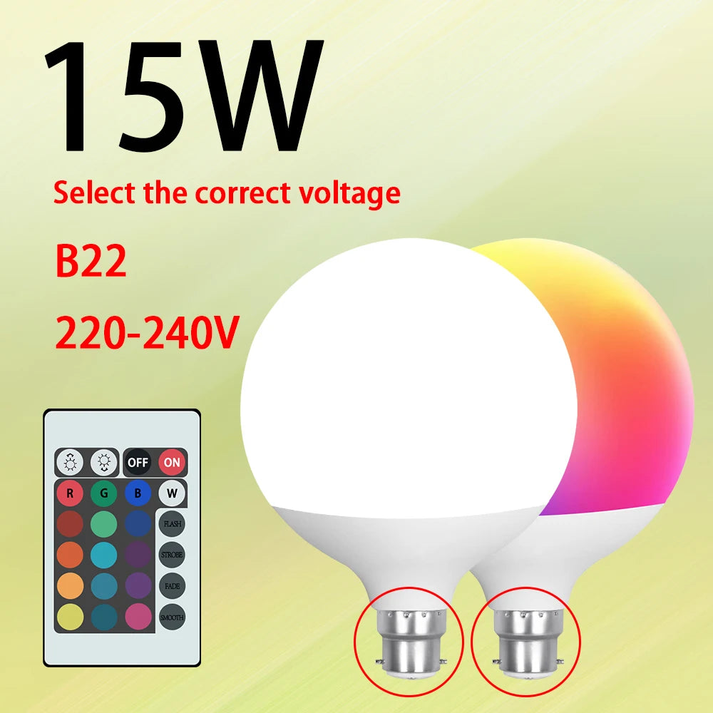 Smart RGBW LED Bulb Spotlight E27  B22  with Infrared Remote Control Suitable for Colorful Home Lighting