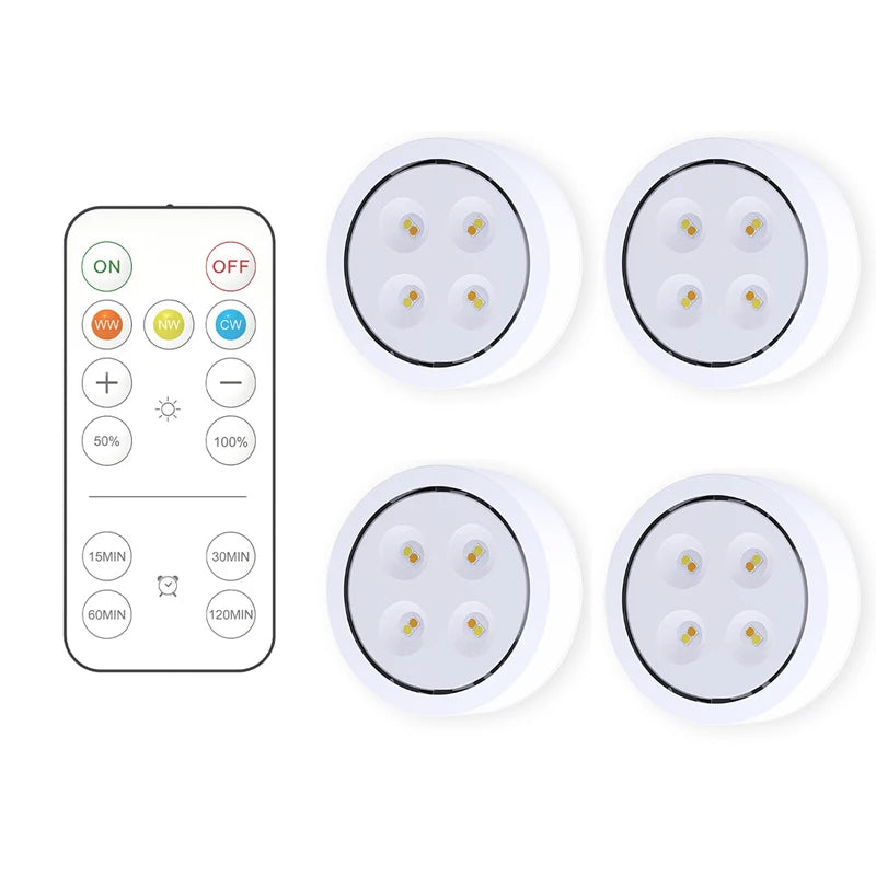 Smart Wireless Remote Control Dimmable Night Light Decorative Kitchen Closet Staircase Lighting 3 Colors 8 LED Puck Light