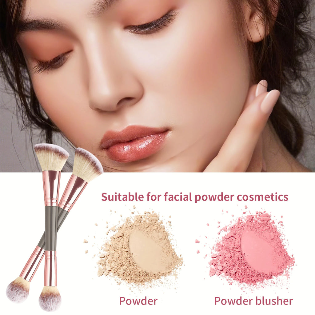 Single Dual-Ended Beauty Brush, Round Blending Brush + Angled Blush Brush Soft Bristle Makeup Tool
