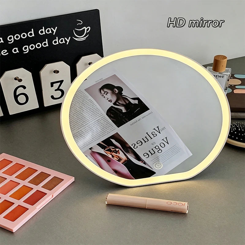 Round LED Lighted Makeup Mirror With Smart Touch Button Adjustable Brightness HD Cosmetic Vanity Mirror For Bedroom Dressing