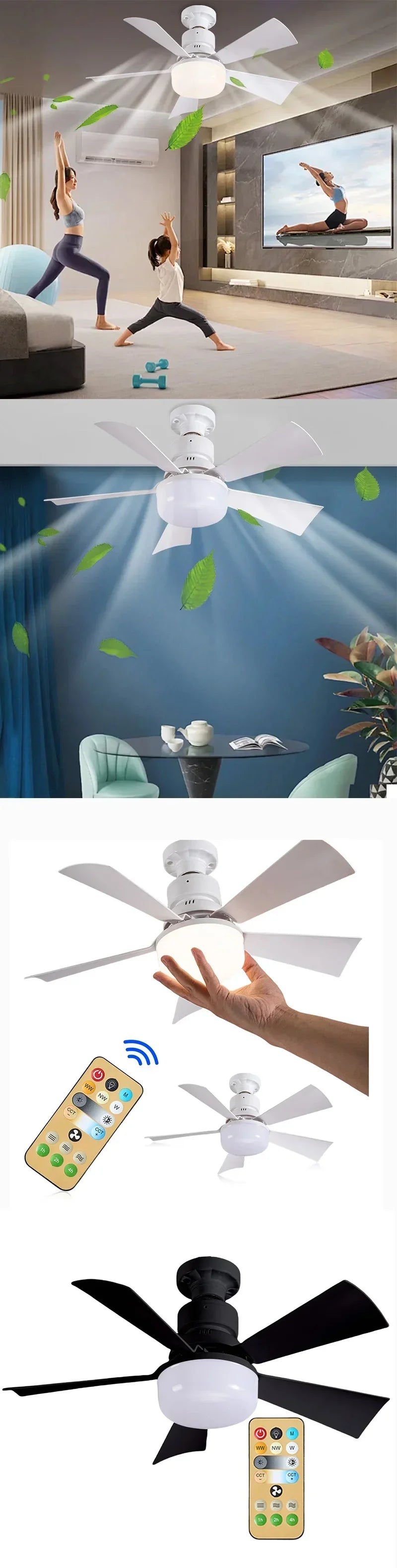 Smart 2 In 1 Ceiling Fan With Remote Control Dimming Energy-saving Lighting E27 Silence Fan Lights Bedroom Living Room Kitchen