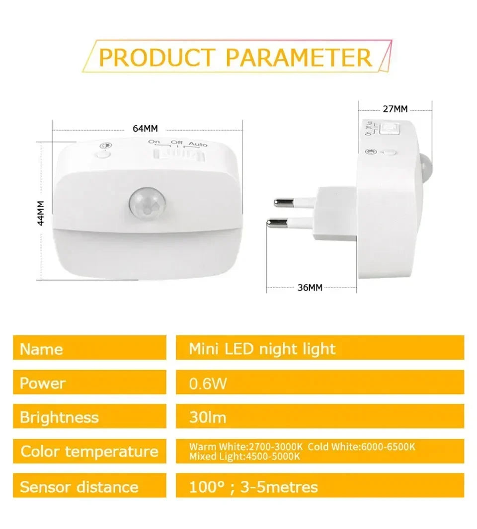 Motion Sensor Light LED Night Lights EU US Plug Lamps PIR Human Induction Lamp Nightlights For Bedroom Decor Hallway Stairs Lamp
