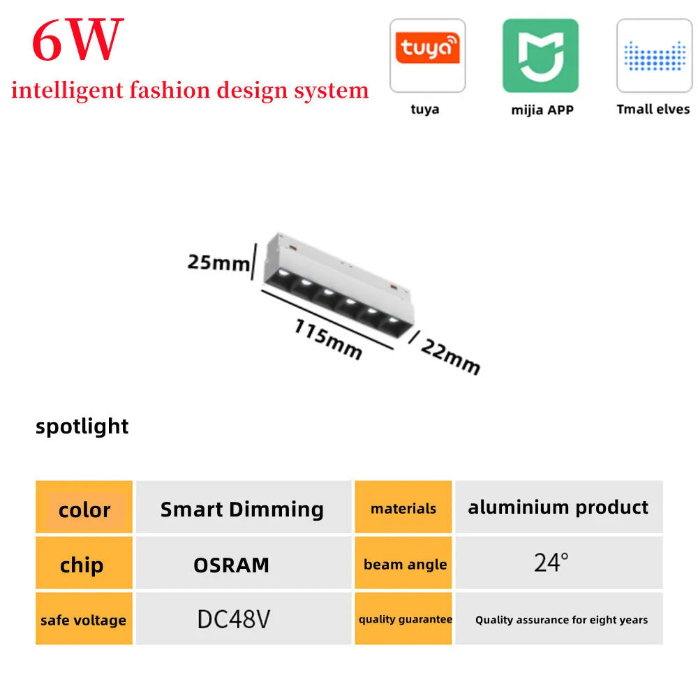 New White Tuya Smart LED Track Light Embedded Masterless Lighting lamp Living Room Light Voice Control Magnetic Track Light