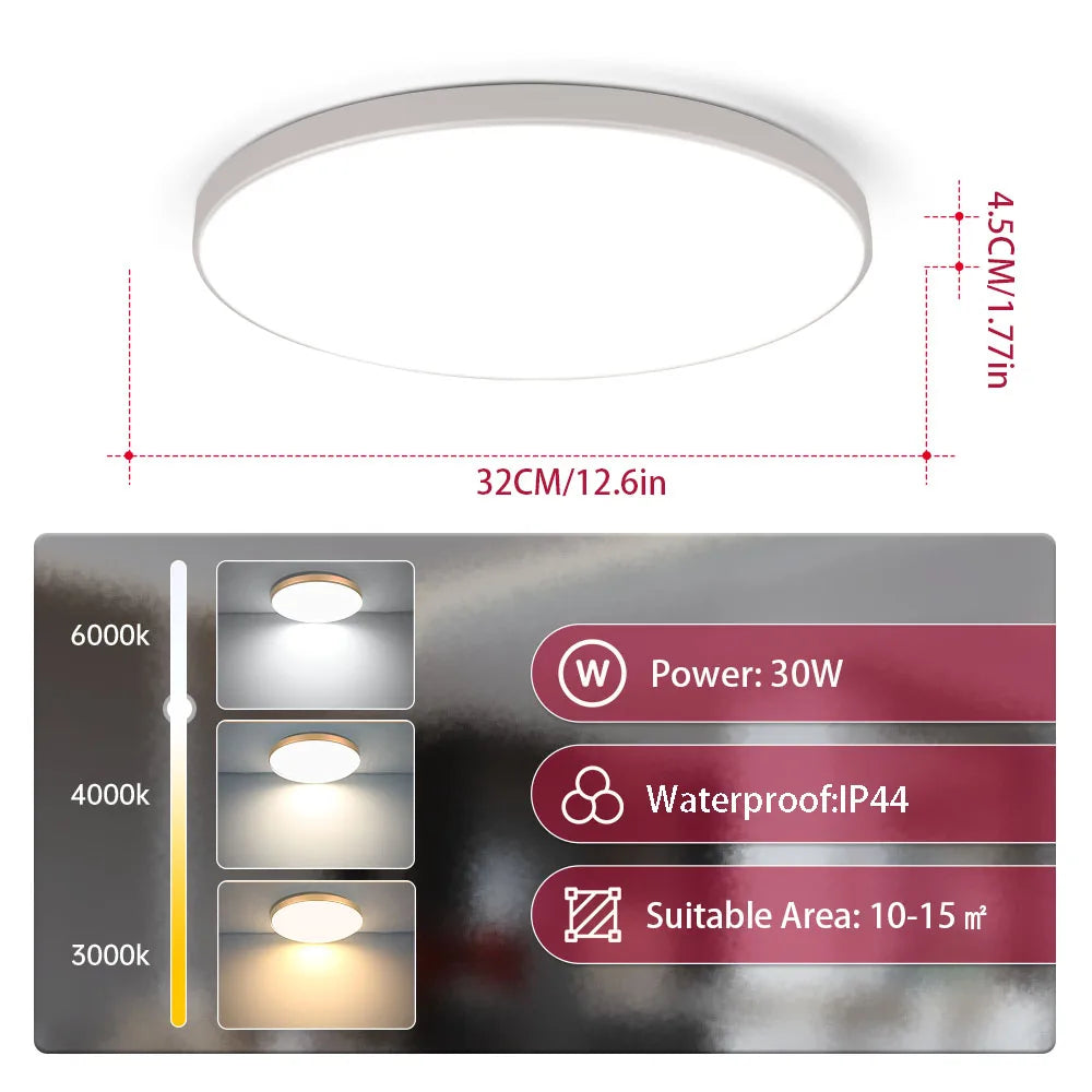 LED Ceiling Lights for bathroom IP44 Waterproof Indoor Kitchen Light AC165-265V 18W/30W/40W Bedroom Ceiling Lamp For Home Panel