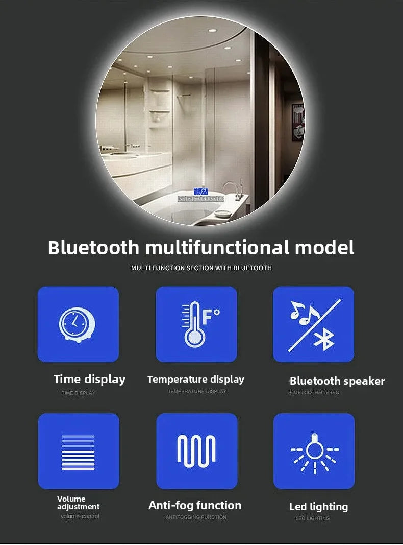 Mirror Round Mirror Wall-mounted Smart Bathroom Mirror LED Touch Screen High Definition Anti-fog Luminous Wall-mounted