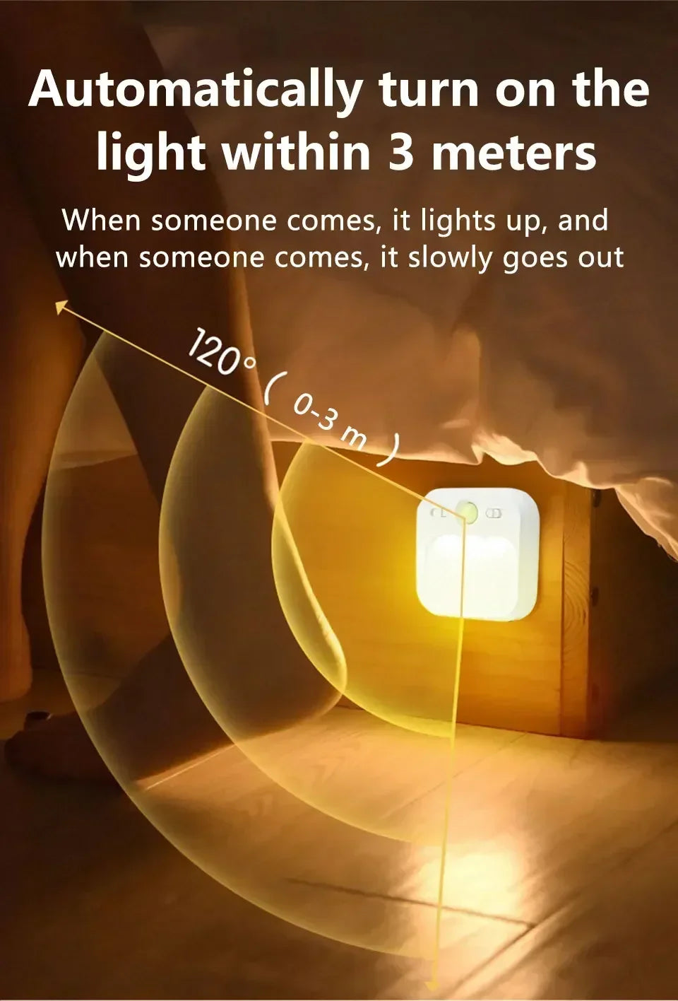 1-4 Pack Motion Sensor LED Night Light Rechargeable Stick-on Magnet Night Lamp for Bedroom Stairs Cabinet Hallway Kitchen Lights