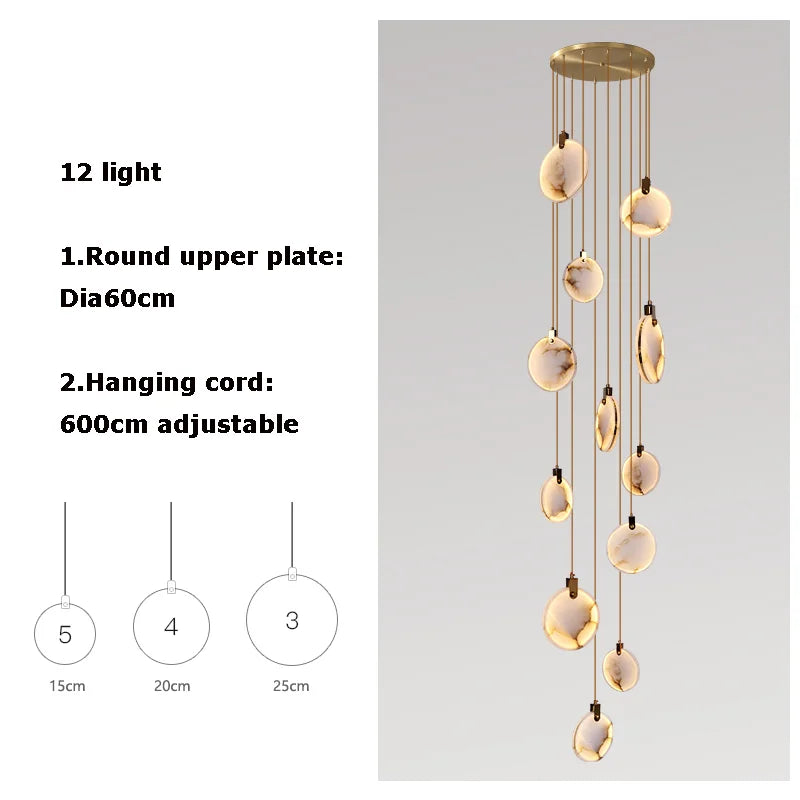 Modern Decorative Lighting Attic Lobby LED Chandelier Luxury Living Room Staircase Marble Pendant Light Villa Ceiling Chandelier