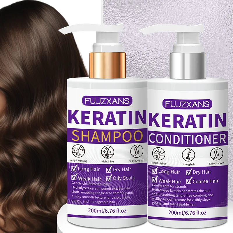 Keratin Shampoo and Conditioner Set, Professional Repairing & Smoothing Treatment for Dry Damaged Hair Anti-Frizz Hydrating Gift