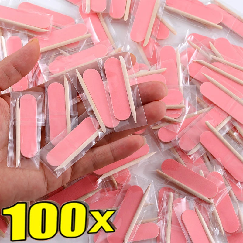 20/80/100pc Disposable Nail File Set Mini Nail Cleaning Care Kit Wood Sticks Nail Art Tools Portable Filer Accessorie Manicure