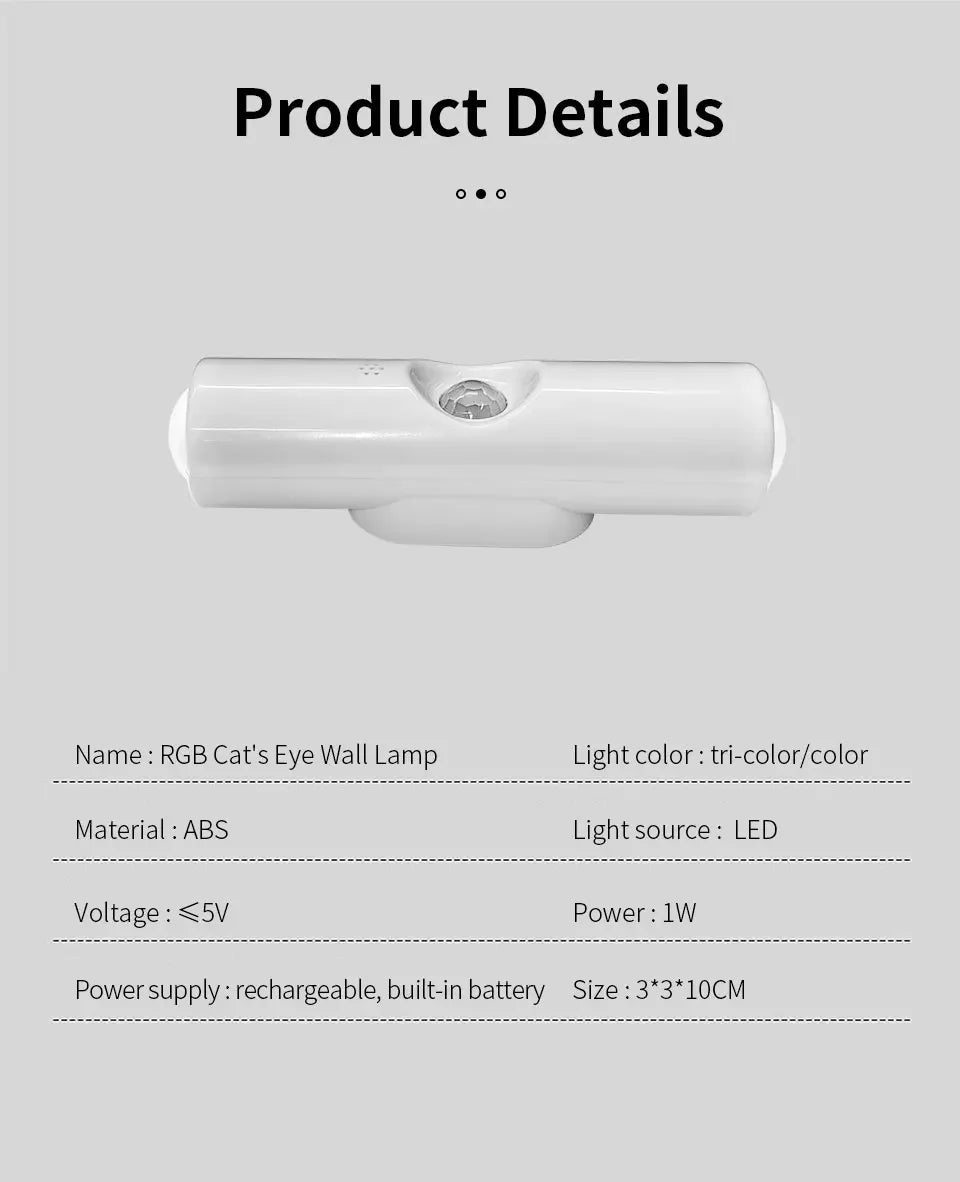Motion Sensor Night Light 7 Color Change LED Wireless Wall Lamp Magnetic Rechargeable Spotlight for Bathroom Bedroom Living Room