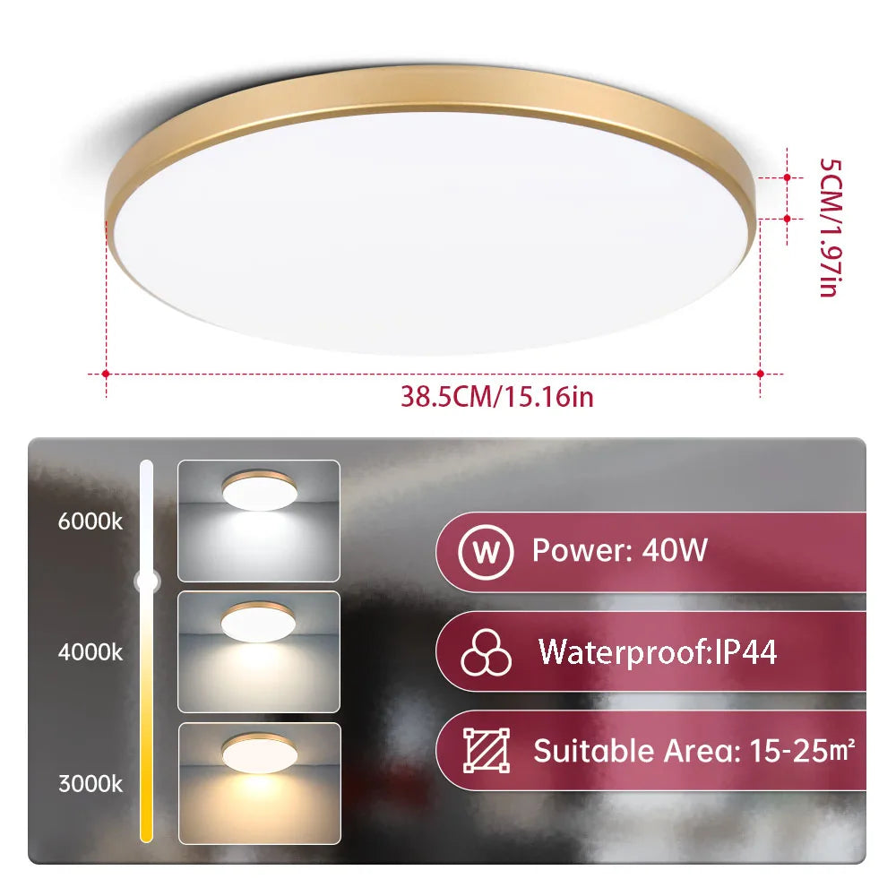 LED Ceiling Lights for bathroom IP44 Waterproof Indoor Kitchen Light AC165-265V 18W/30W/40W Bedroom Ceiling Lamp For Home Panel