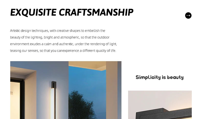 Smart Dimmable Outdoor Wall Light Black Modern LED Lamp IP65 Waterproof via APP Control for Garden Home