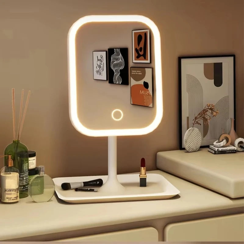 3 Colors LED Lighted Vanity Mirror Unique Designer Touch Control Makeup Mirror for Bedroom Dressing Table Desktop Gifts Women