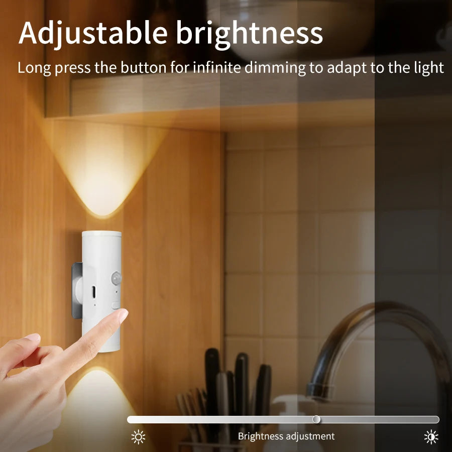 Motion Sensor LED Night Light Double-head Rechargeable Magnetic Wall Lamp Spotlight for Closet Stairs Aisle WC Bedroom Decor