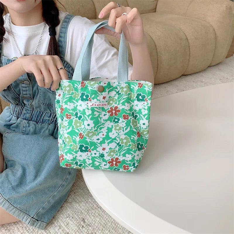 Women's Beauty Flower Canvas Bag Outside Shopping Toiletry Phone Oagnzier Storage Bags Korean Cloth Handbags Lunch Box Bento Bag