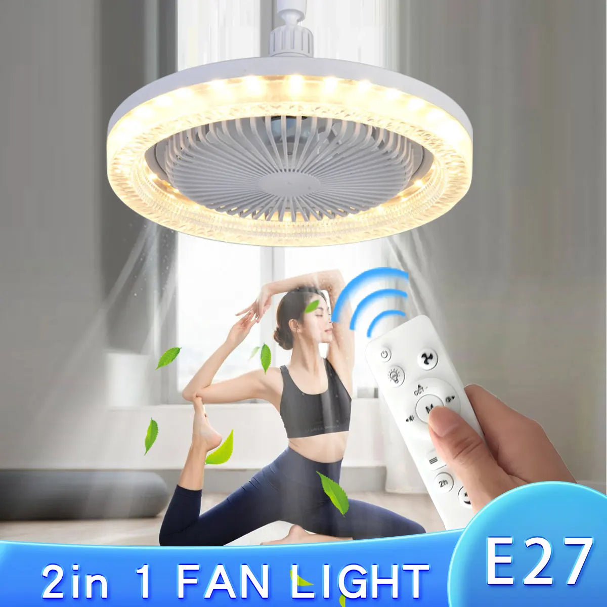 Smart 3 In 1 Ceiling Fan With Remote Control Lighting E27 Conversion Base 85-265v Lighting Base Suitable for Bedroom and Living