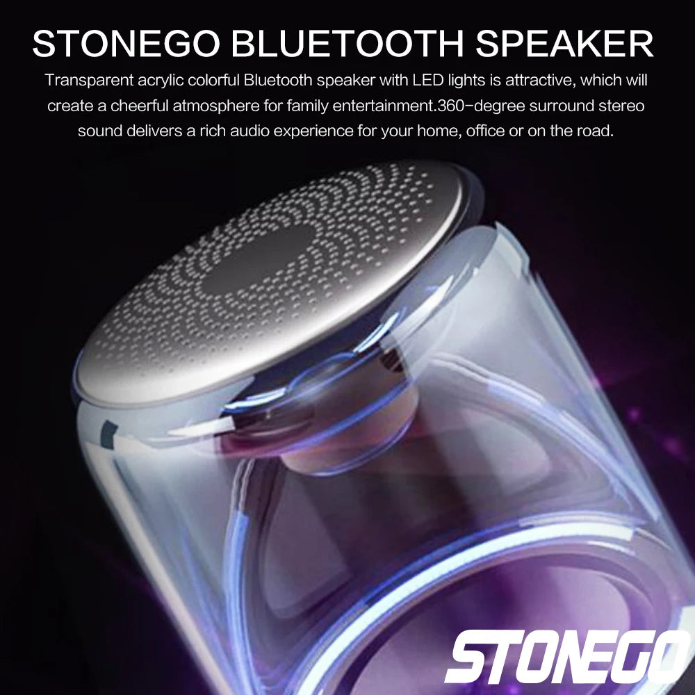 True Wireless Bluetooth 5.0 Speakers Transparent Design Breathing LED Light TWS Bluetooth Speaker TF Card AUX Audio Input