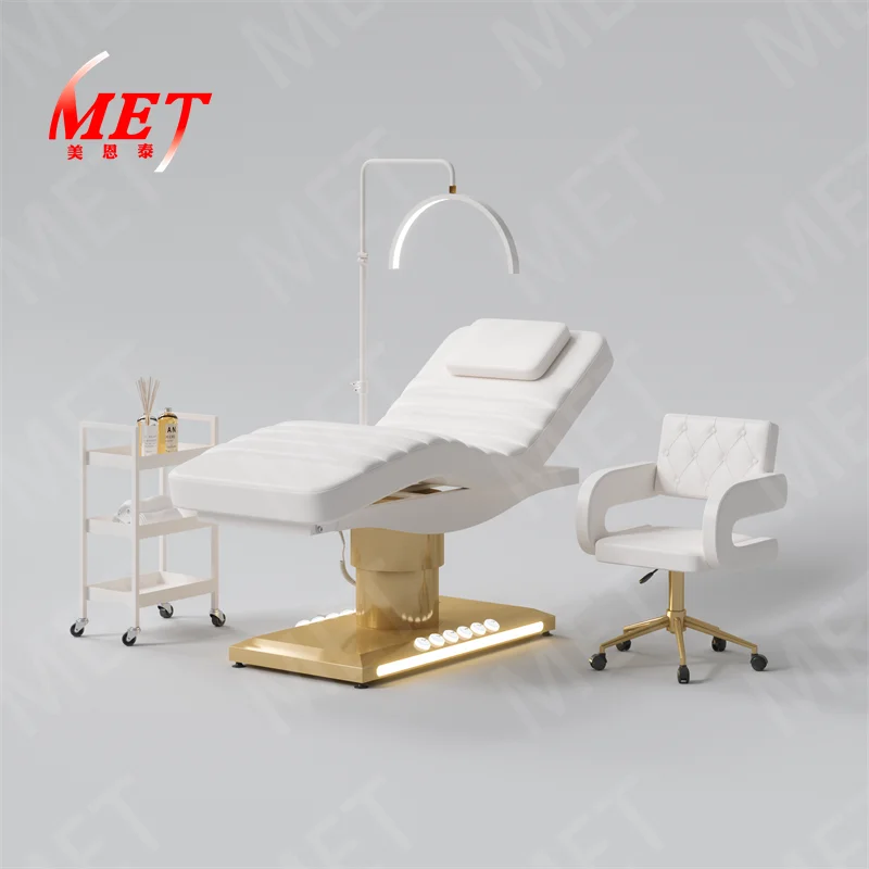 Beauty Bed Modern Beauty Salon Eyelash Bed Gold Stainless Steel Base Facial Massage Bed