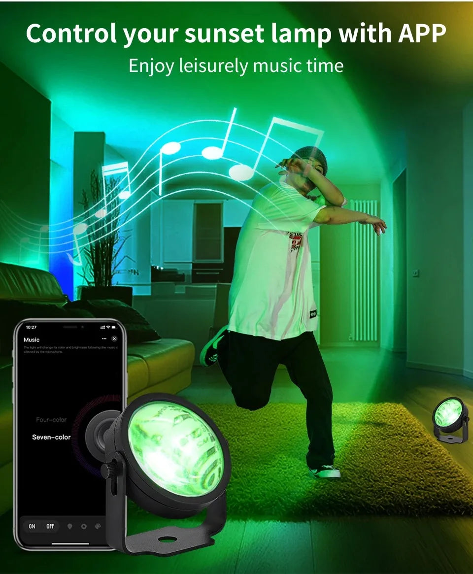 Smart LED Sunset Projector Lamp RGB Dimmable Atmosphere Light Tuya WiFi & IR Remote Control Ambient Lighting for Photography