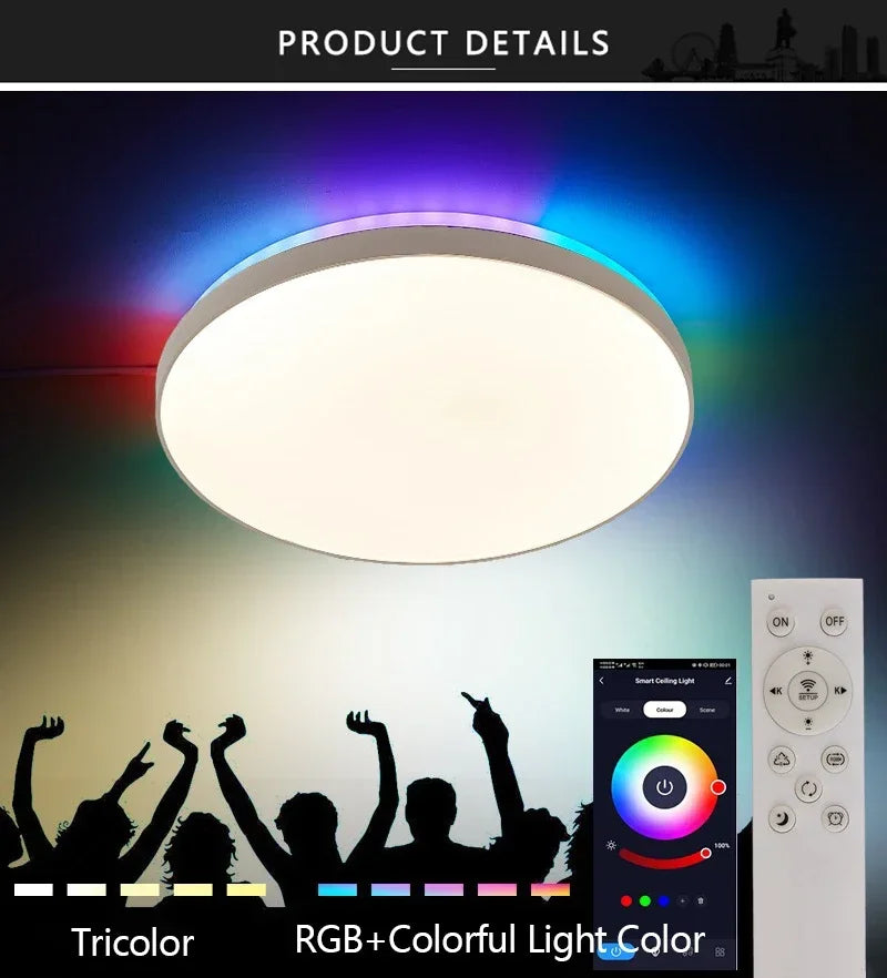 Smart Tuya RGB Ceiling Light with Backlight Bluetooth APP Remote Control Dimming Living Room Bedroom Home Decor Led Ceiling Lamp