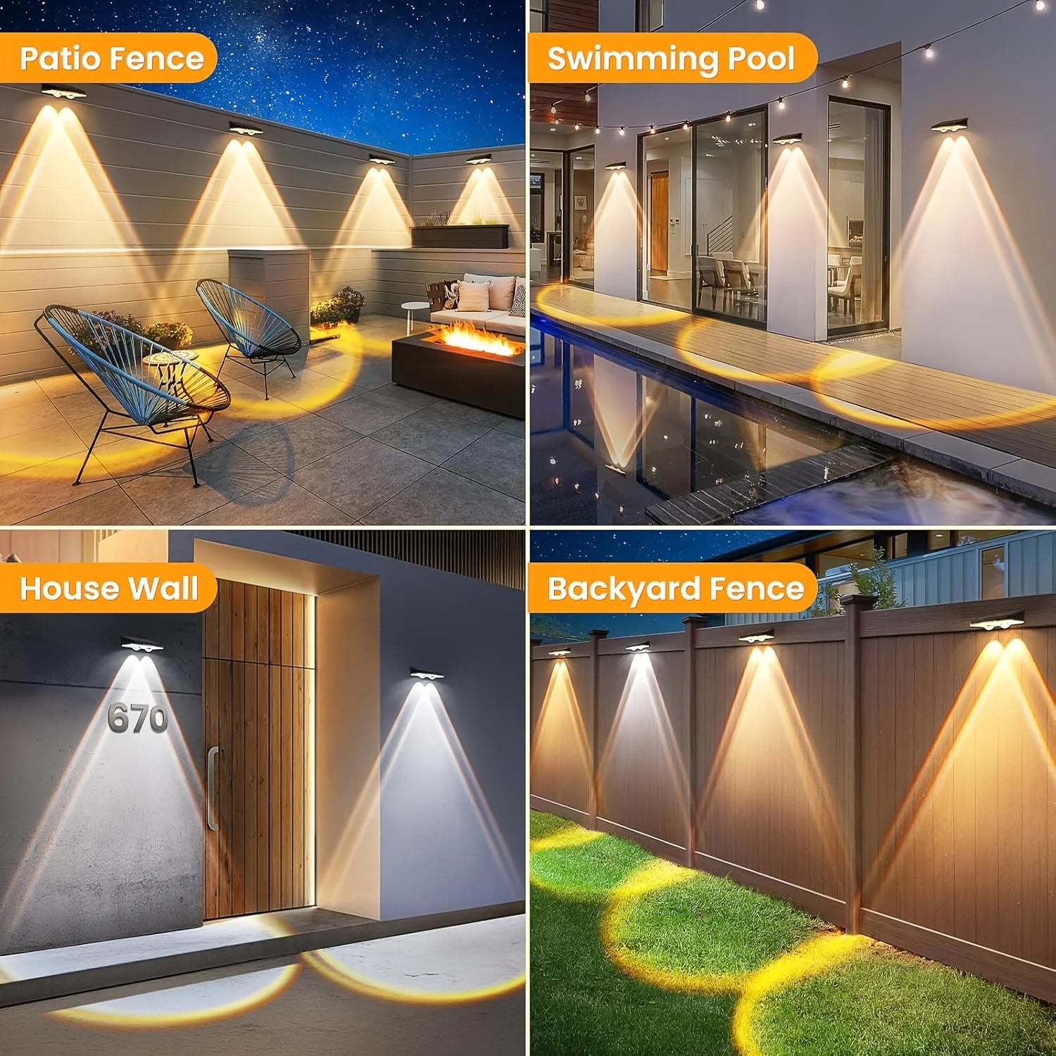 4/2 Pack Solar Fence Lights Multi Colour Garden Wall Lights for Villa Garden Fence Holiday Walkway Home Landscape Lighting