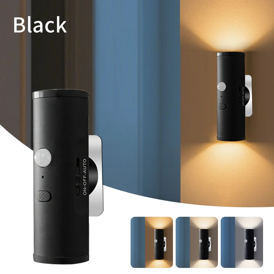Motion Sensor LED Night Light Double-head Rechargeable Magnetic Wall Lamp Spotlight for Closet Stairs Aisle WC Bedroom Decor