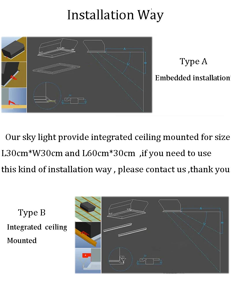 Skylight Smart Control Ceiling Lamp Embeded LED Ceiling Lights for Office Dimmable Kitchen Island Lighting Bathroom Sky Light