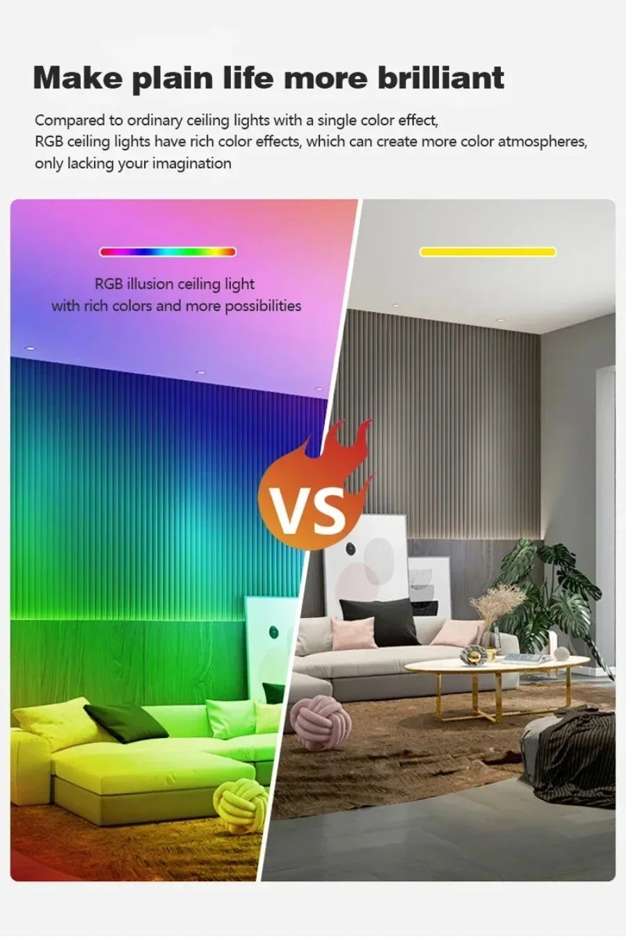 LED Smart Tuya Ceiling Lamp with RGB Bbacklight Bluetooth APP Remote Control Dimming Living Room Bedroom Ambient Ceiling Light