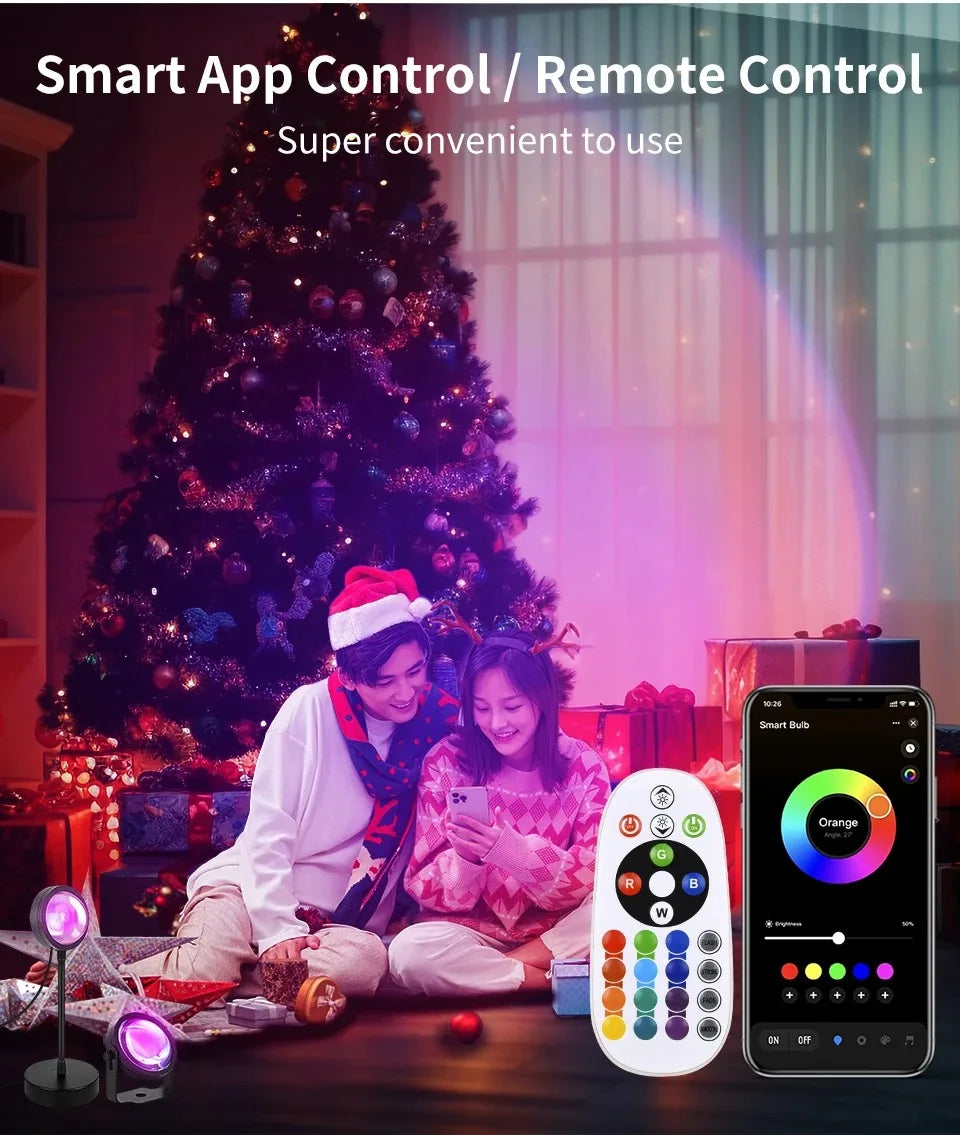 Smart LED Sunset Projector Lamp RGB Dimmable Atmosphere Light Tuya WiFi & IR Remote Control Ambient Lighting for Photography