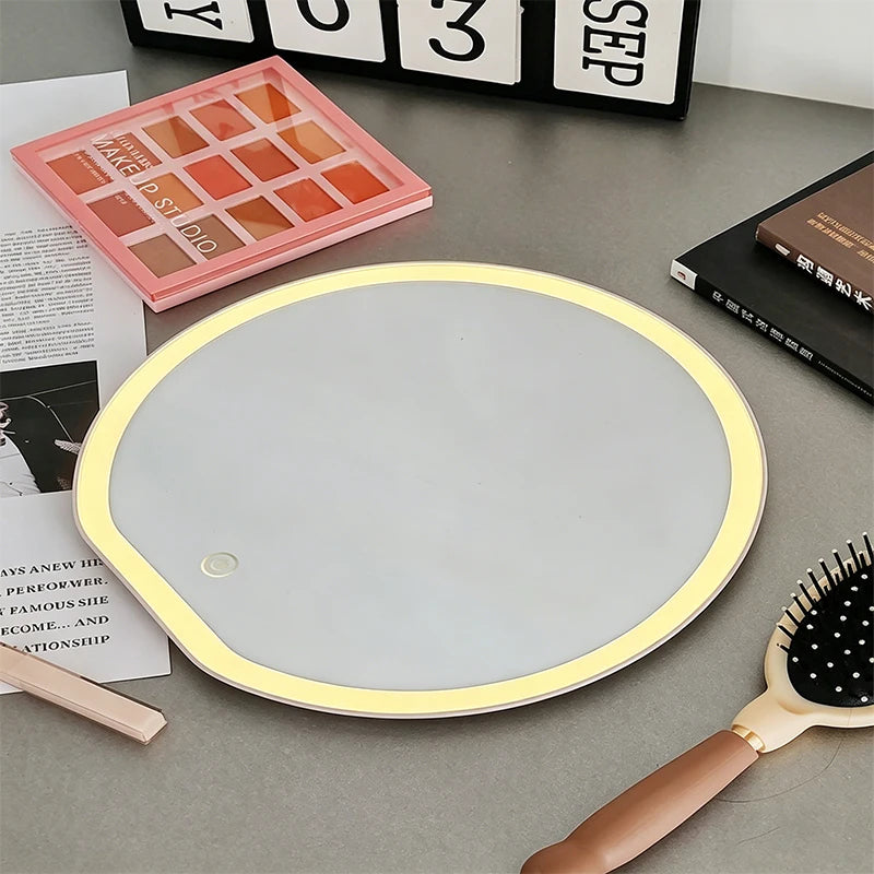 Round LED Lighted Makeup Mirror With Smart Touch Button Adjustable Brightness HD Cosmetic Vanity Mirror For Bedroom Dressing