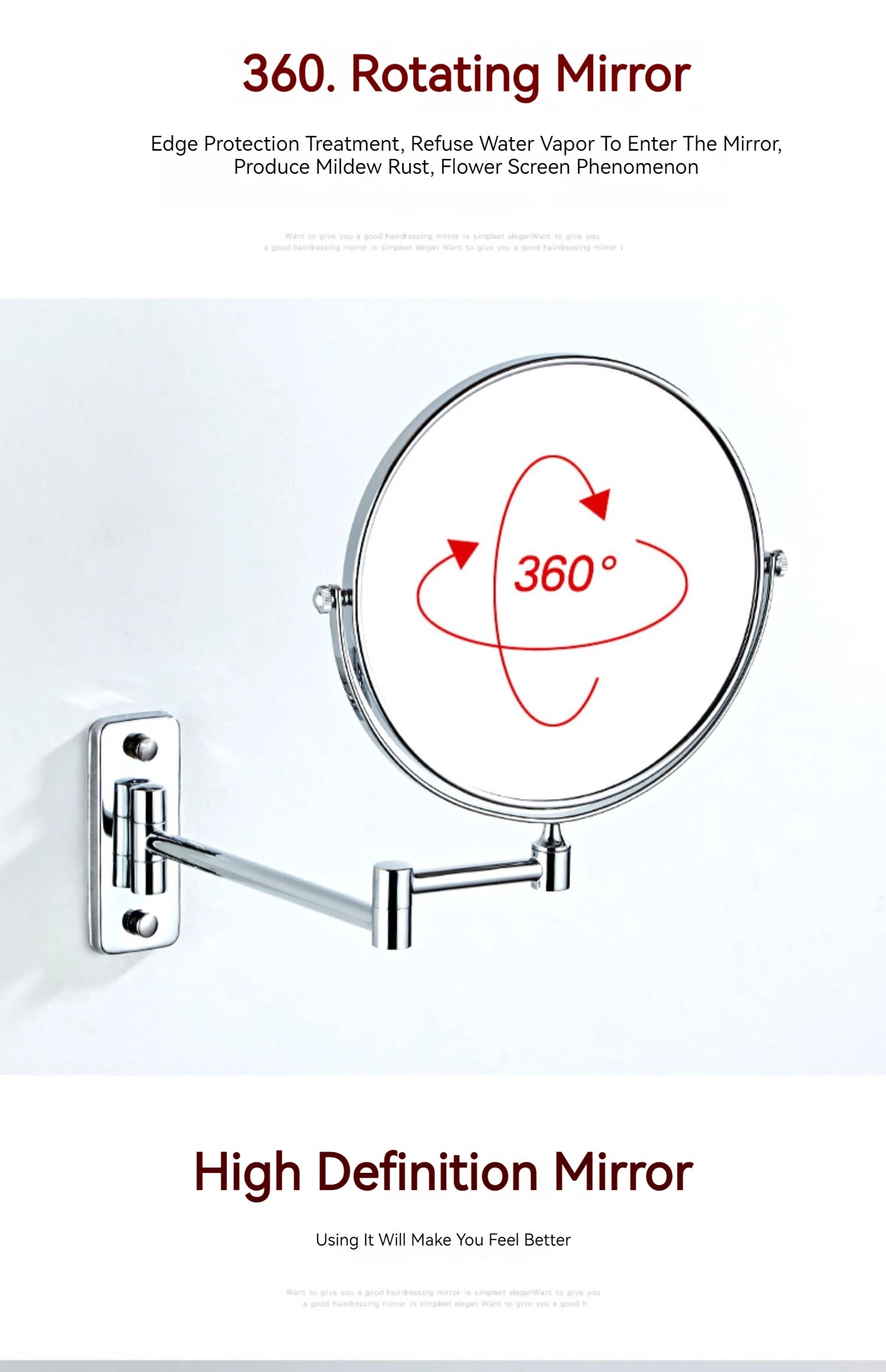 8 Inch Hotel Bathroom Extending Wall Makeup Mirror With 3x Magnification for Cosmetic or Shaving, 360 Swivel Mirrors Chrome