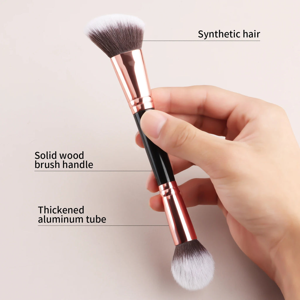 Single Dual-Ended Beauty Brush, Round Blending Brush + Angled Blush Brush Soft Bristle Makeup Tool