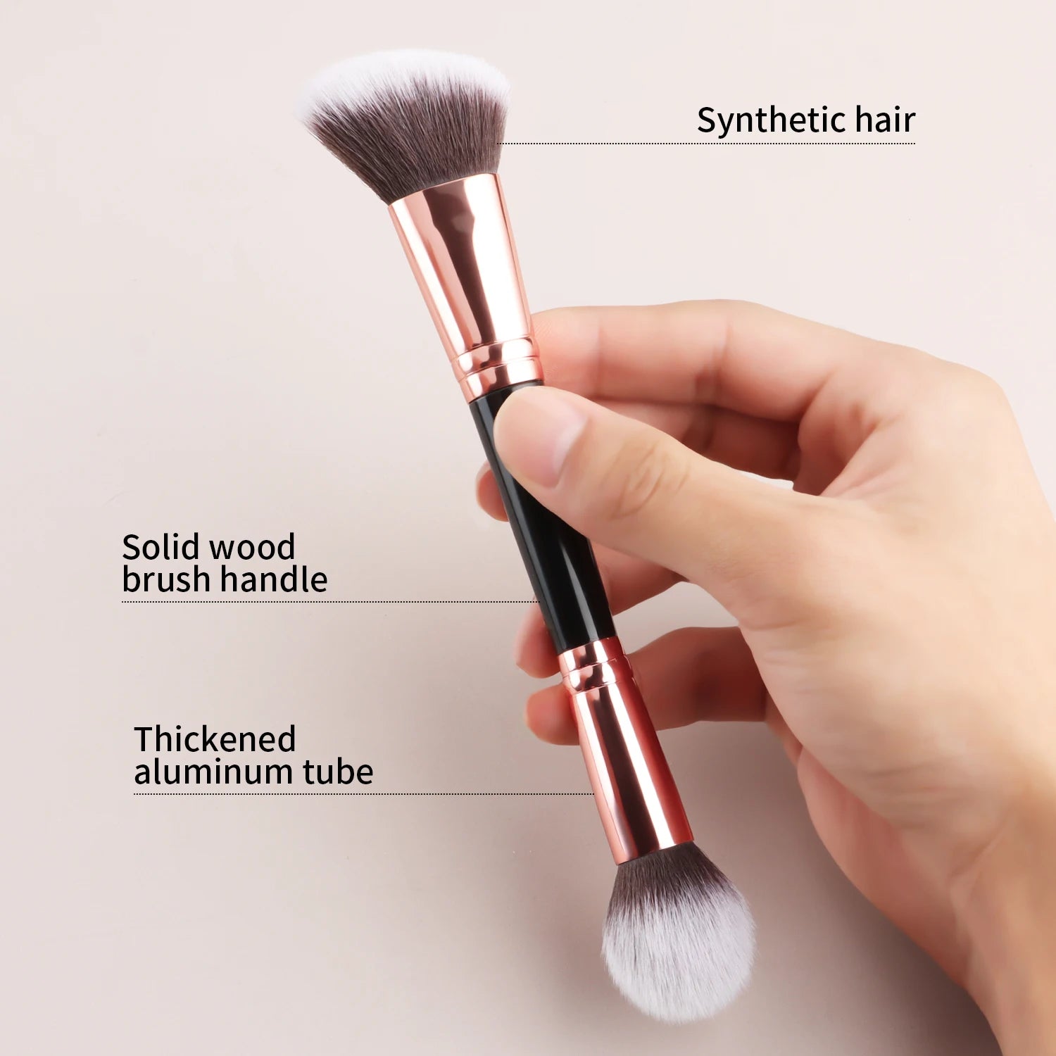 Single Dual-Ended Beauty Brush, Round Blending Brush + Angled Blush Brush Soft Bristle Makeup Tool