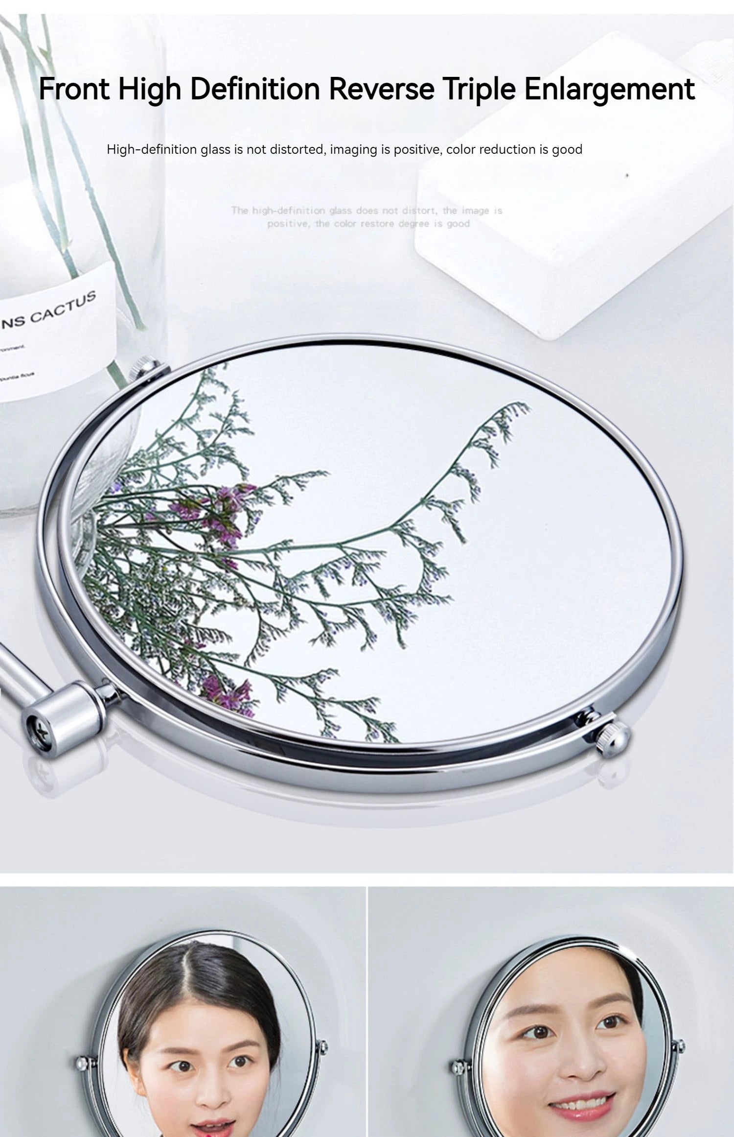 8 Inch Hotel Bathroom Extending Wall Makeup Mirror With 3x Magnification for Cosmetic or Shaving, 360 Swivel Mirrors Chrome