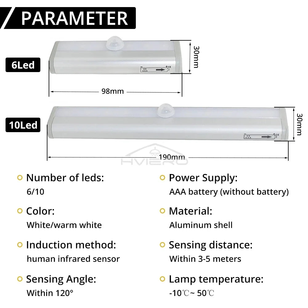 1/2/4/8X Smart Perception Closet Stairs Lighting 6/10LED PIR Motion Sensor Lamp Cupboard Wardrobe Bed Under Cabinet Night Light