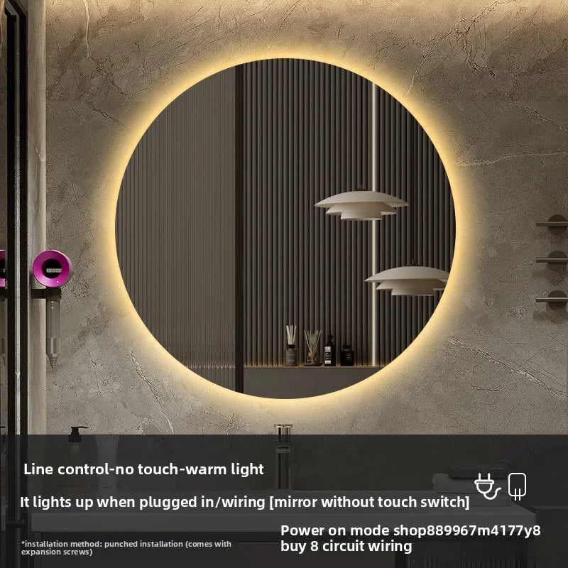 19 Inches Led Bathroom Anti-fog Luminous Makeup Sensor Wall Hanging Shower  Fashion Hotel Round Bathroom Mirror Intelligent
