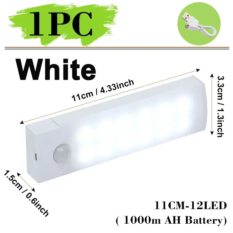Motion Sensor LED Night Light with USB Charging Magnetic Mount Dimmable Under Cabinet Lighting for Stairway Wardrobe Convenience