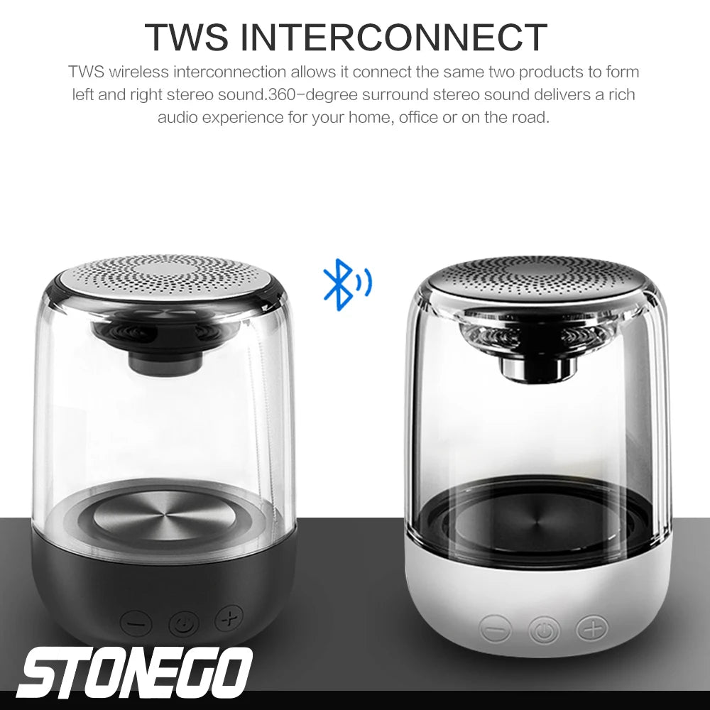 True Wireless Bluetooth 5.0 Speakers Transparent Design Breathing LED Light TWS Bluetooth Speaker TF Card AUX Audio Input