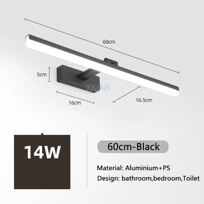 Modern Mirror Vanity Lamp Bathroom Wall Light 40cm/50cm/60cm/70cm/80cm/90cm LED Cloakroom Mirror Lights Gold Silver Black 220V