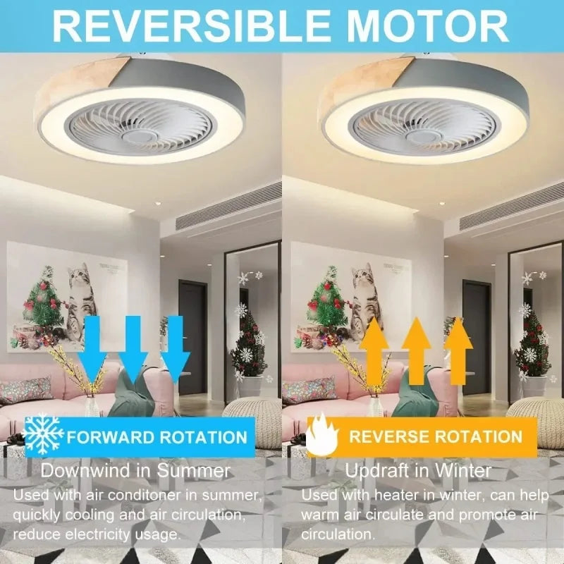Smart LED Ceiling Fan with Light Wood Living Room Bedroom APP Remote Control 6 Speed Low Floor Electric Fan 52CM Fan Lighting