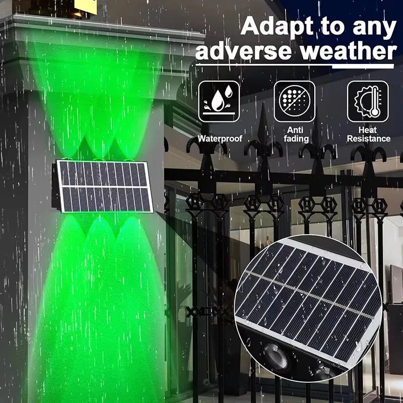 Solar LED Wall Lamp Outdoor Waterproof Porch Lights Upper Lower Spotlight Solar Powered Streetlight for Balcony Courtyard Garden