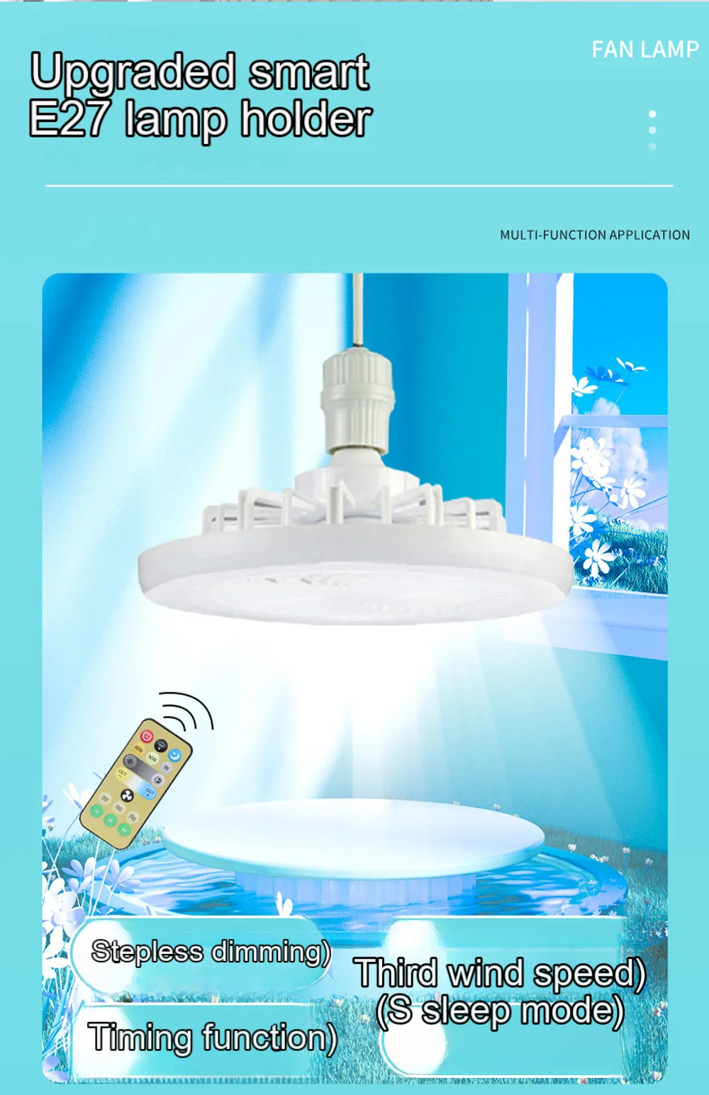 Smart 3-in-1 led Ceiling Fan Light with Remote Control 3-speed E27 AC85-265v for Bedroom Living Room Fan Lighting Tricolor white